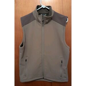 ll Bean Men's Olive Brown Sleeveless Zip Vest Nylon Fleece Lined Small Regular